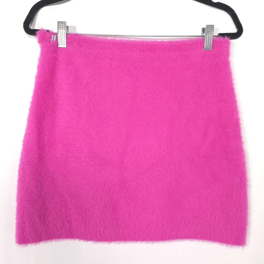 JONATHAN SIMKHAI Women's New XL Mini Skirt Hot Pink Barbie Fuzzy Soft Glam